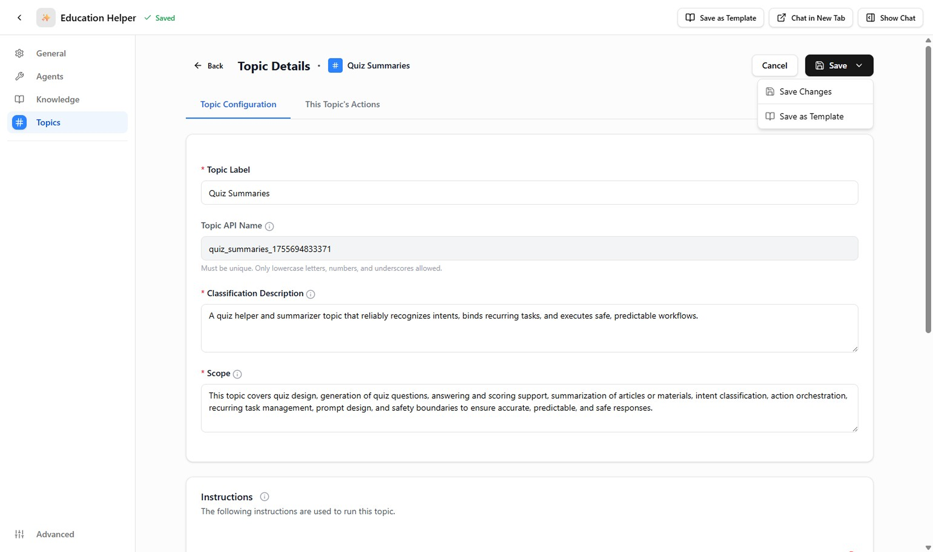 Topic Details Form